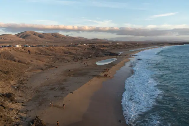 Playa del Castillo beach in Fuerteventura with moderate water conditions
