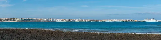 Bajo del Medio beach in Fuerteventura, featuring a sandy shoreline with moderate water conditions