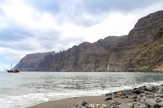Playa Los Guíos beach in Tenerife, featuring a sandy shoreline with calm water conditions