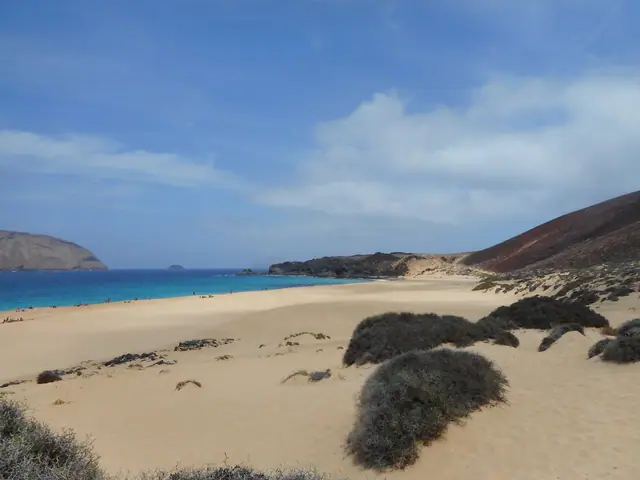 Playa de Las Conchas beach in La Graciosa with wavy water conditions