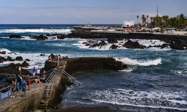 Playa de San Telmo beach in Tenerife, featuring a sandy shoreline with calm water conditions
