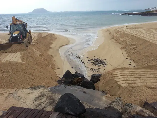 La Galera beach in Fuerteventura, featuring a sandy shoreline with wavy water conditions