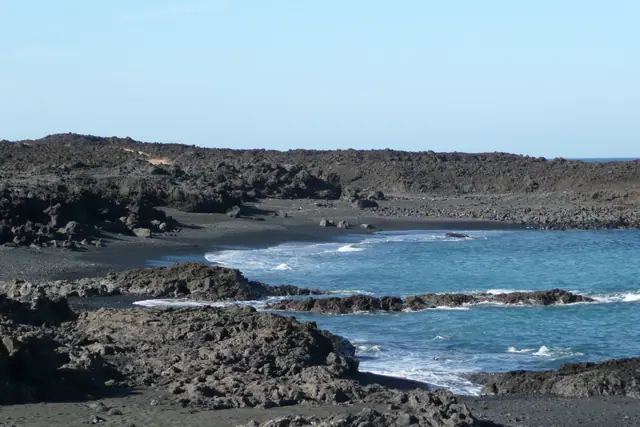 Playa de las Malvas beach in Lanzarote with wavy water conditions